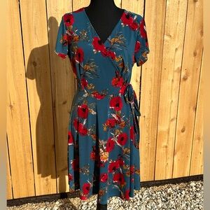 Kayleigh Medium Floral Faux Wrap Dress in Blue and Red